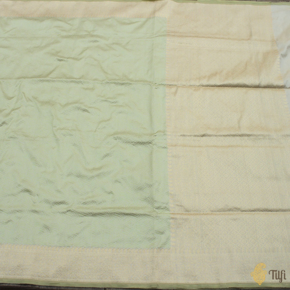 Pista Green-Off White Pure Katan Silk Banarasi Handloom Saree