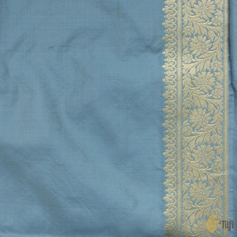 Powder Blue Pure Soft Satin Banarasi Handloom Saree