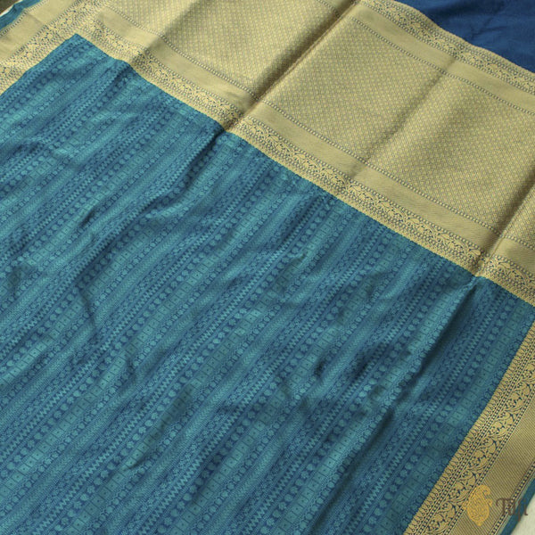 Peacock Blue Pure Katan Silk Banarasi Handloom Saree - Tilfi