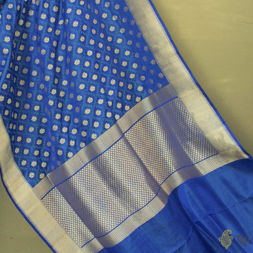 Royal Blue Pure Soft Satin Banarasi Handloom Saree