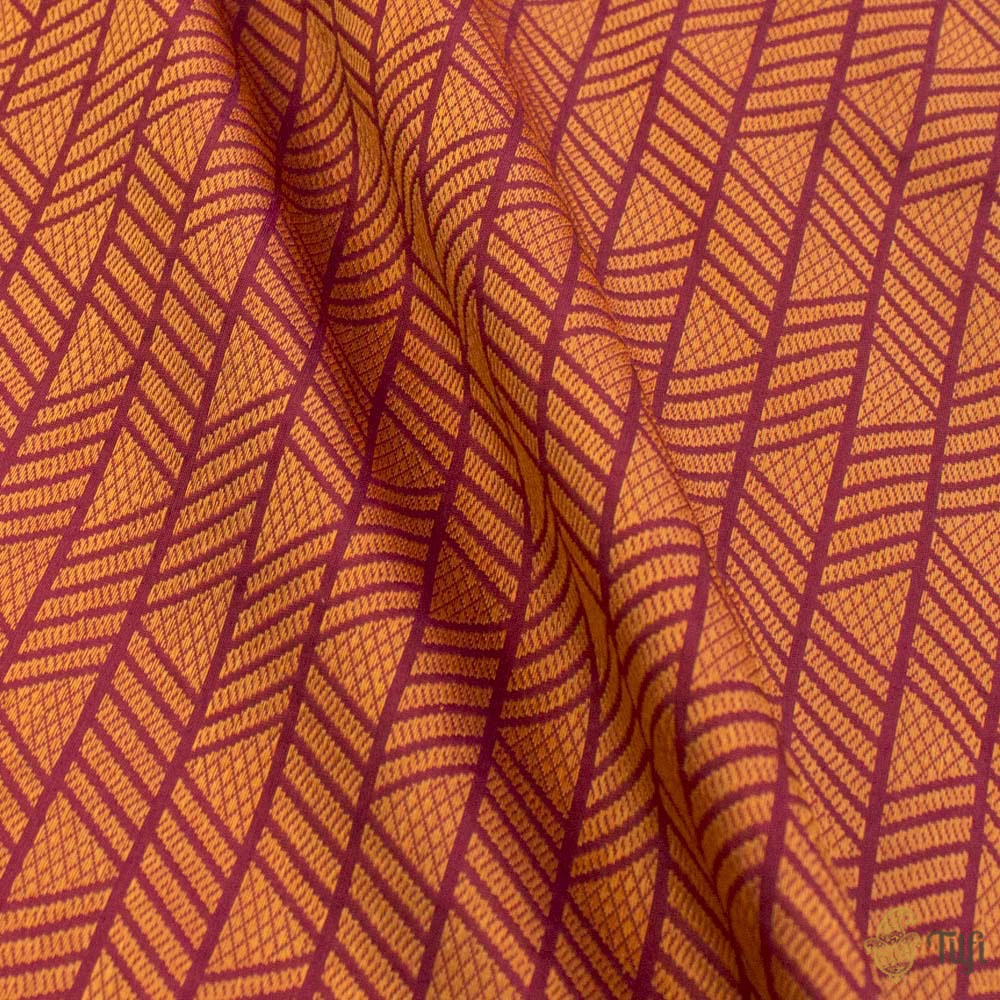 Orange-Garnet Pure Katan Silk Banarasi Handloom Saree