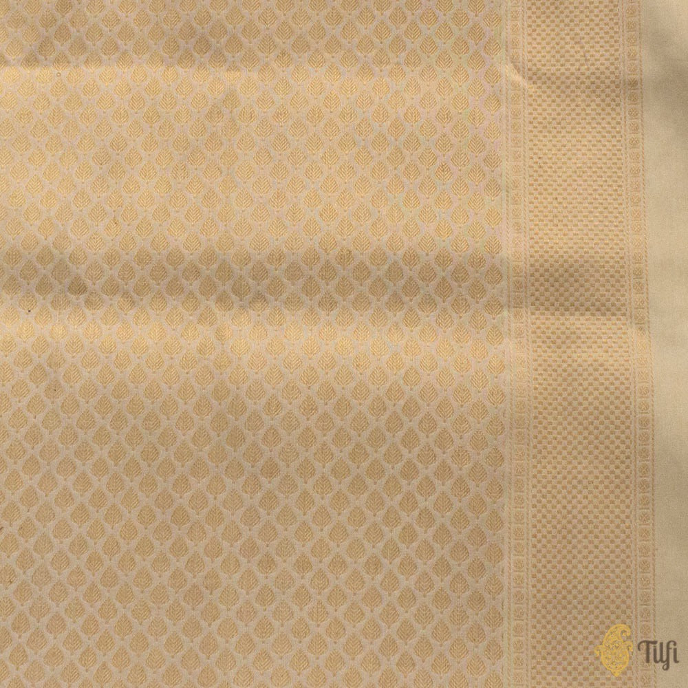 Yellow-Off-White Pure Katan Silk Banarasi Handloom Saree