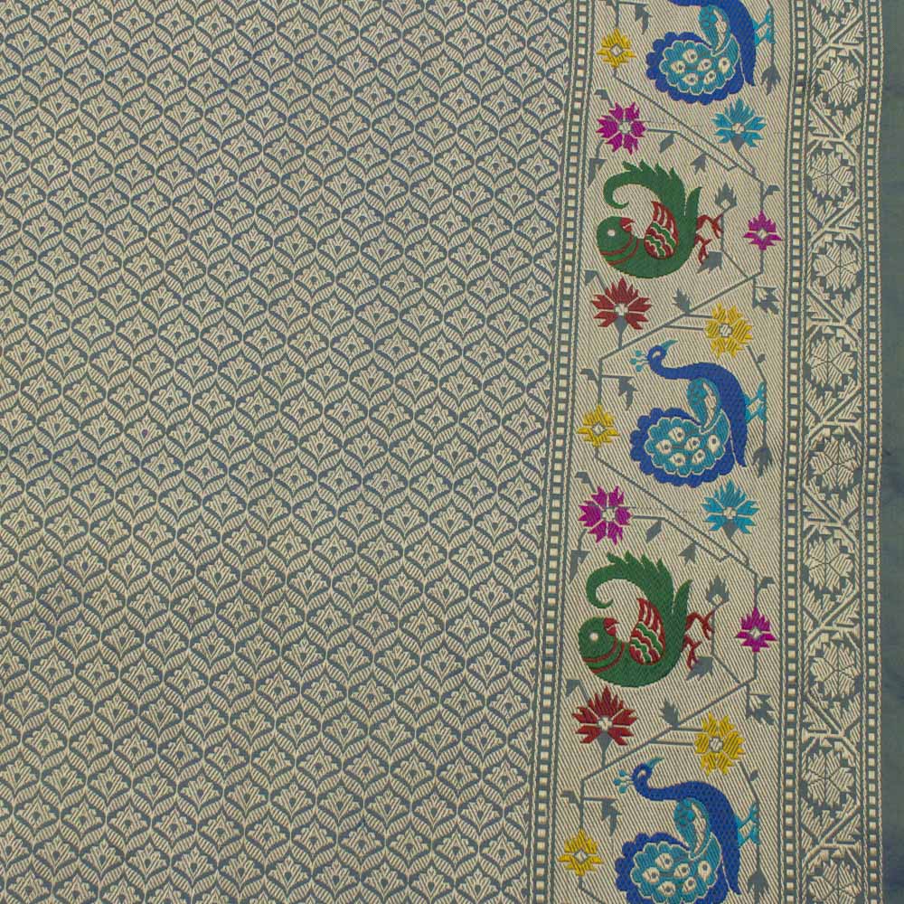 Firozi Blue-Mint Green Pure Katan Silk Banarasi Paithani Handloom Saree