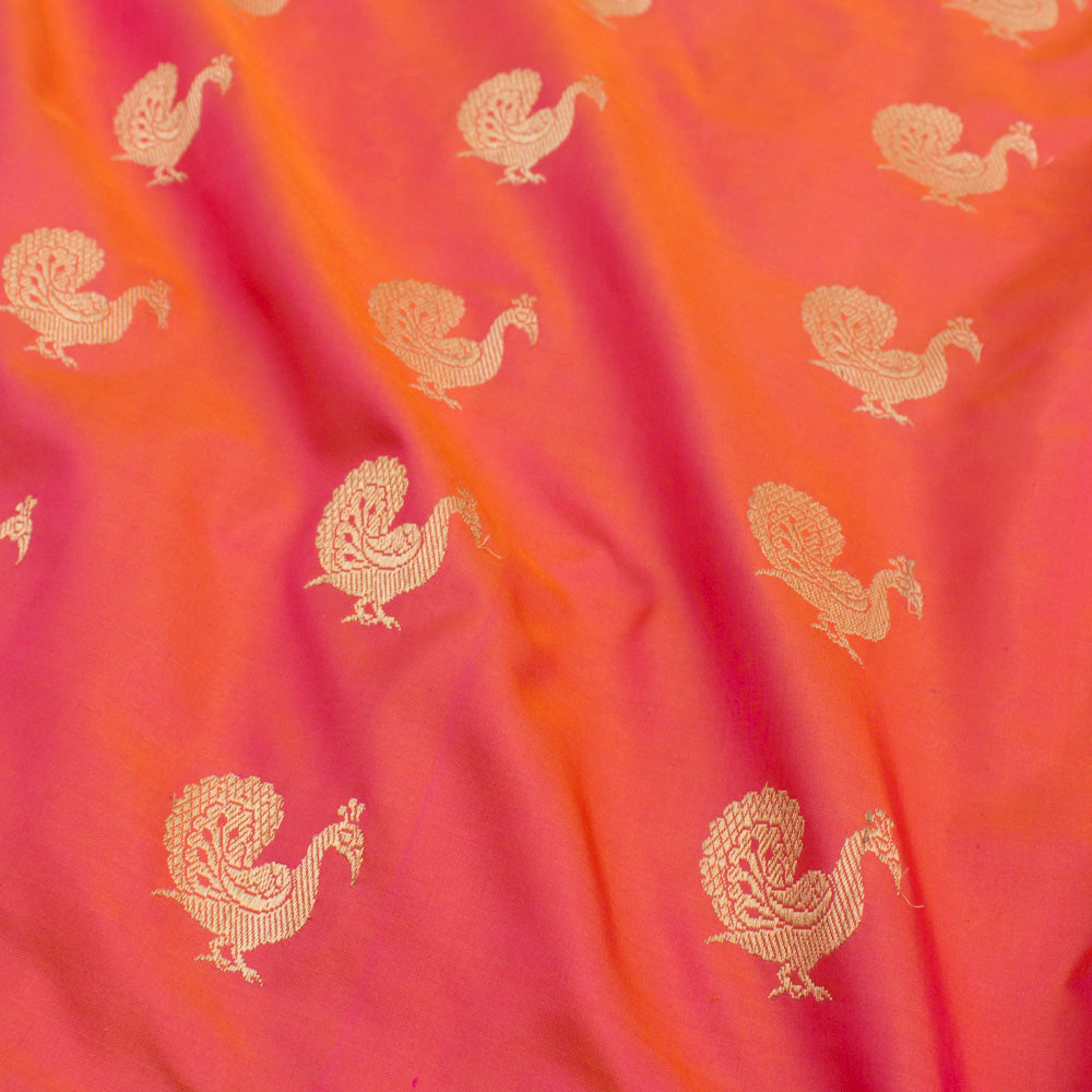 Orange-Rani Pink Pure Katan Silk Banarasi Paithani Handloom Saree