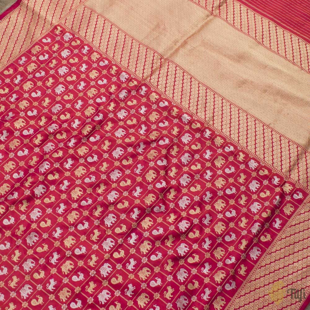 Rani Pink-Red Pure Katan Silk Ektara Banarasi Handloom Saree