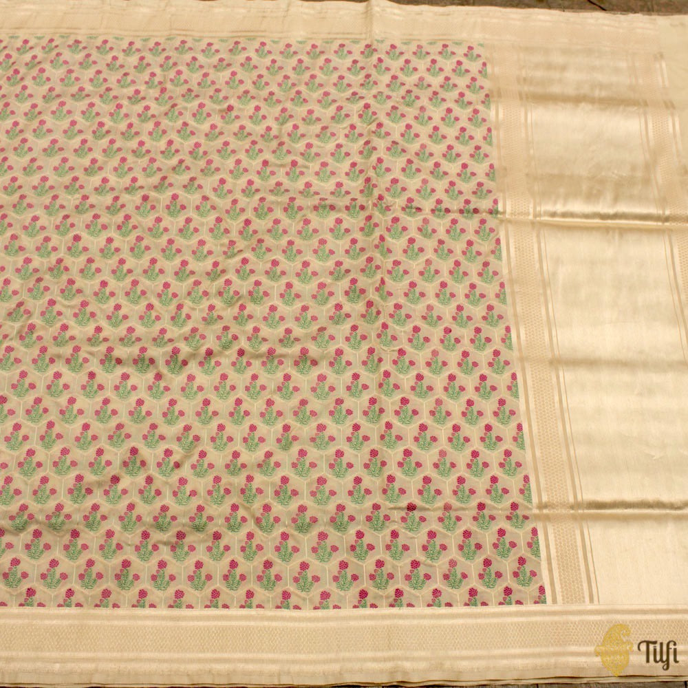&#39;Nishat&#39; Cream Pure Katan Silk Banarasi Handloom Saree