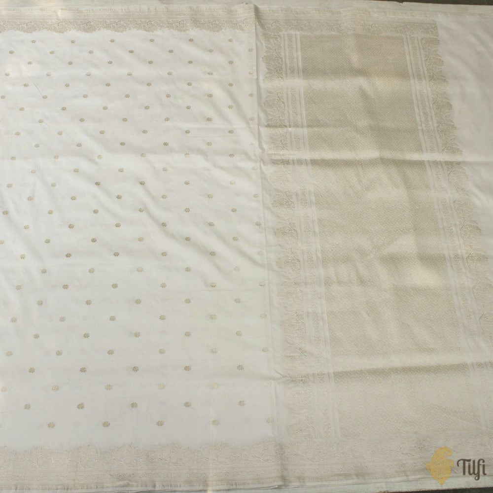 White Pure Katan Silk Banarasi Handloom Saree