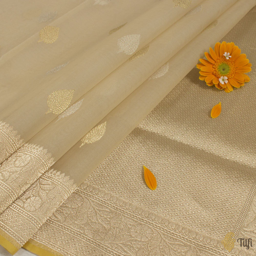 Off-White Pure Kora Silk Handwoven Banarasi Saree