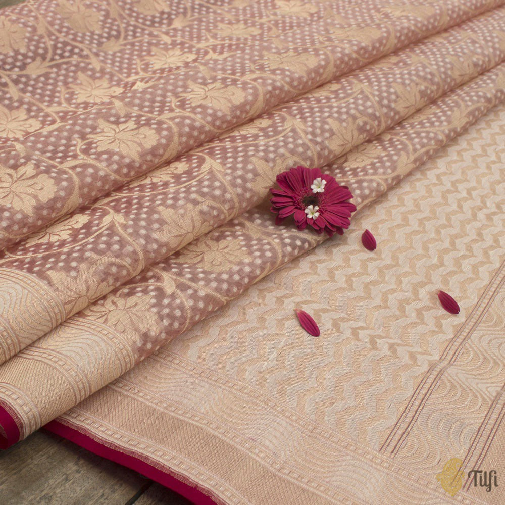 Pink Pure Kora Silk Banarasi Handloom Saree