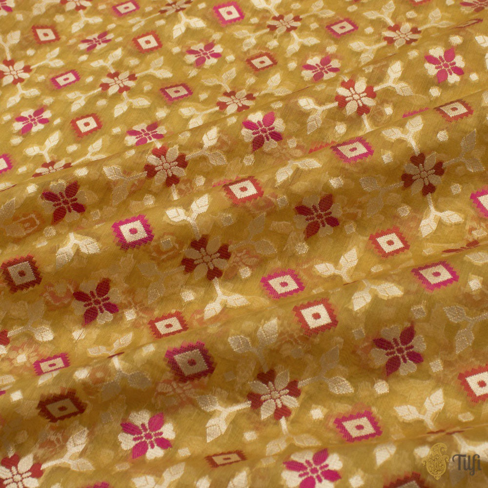 Mustard Pure Kora Silk by Cotton Banarasi Handloom Saree