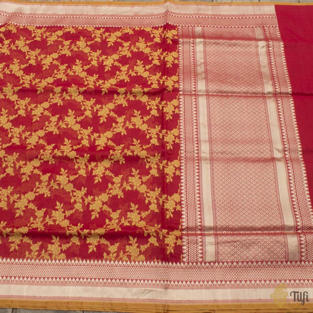 Red Pure Kora Silk Banarasi Handloom Saree