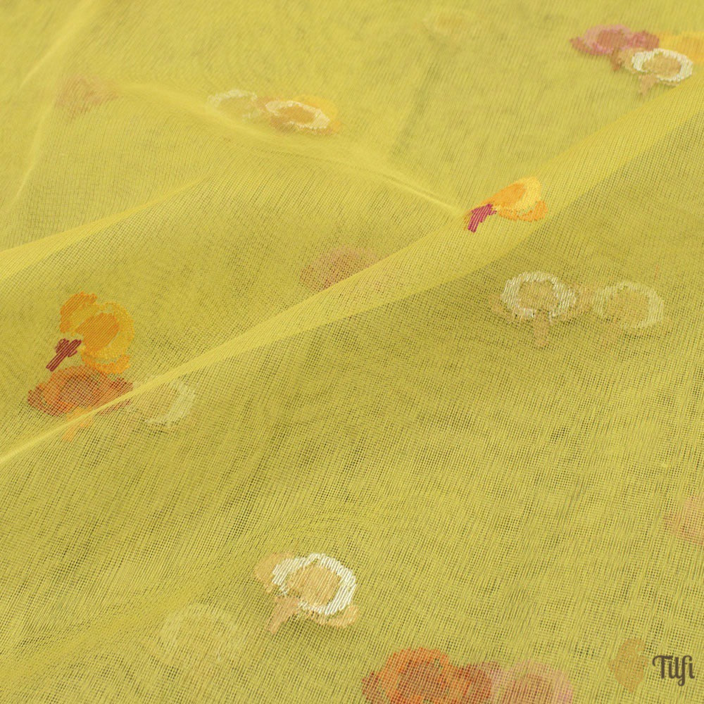 Mint Yellow Pure Kora Silk Net Banarasi Handloom Saree