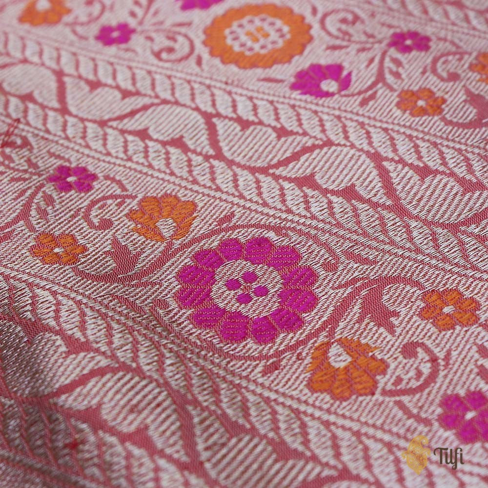 Gajri Pink-Red Pure Katan Silk Handloom Banarasi Saree