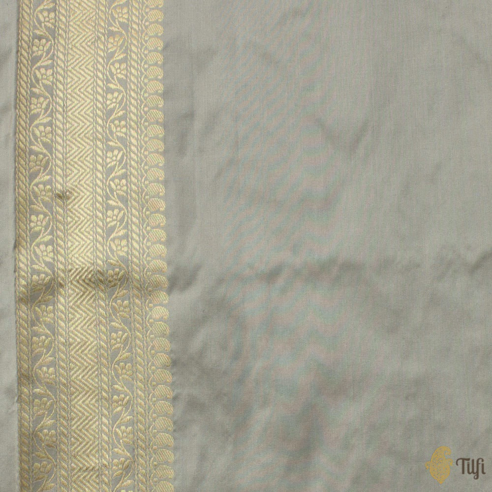 Grey Pure Katan Silk Banarasi Handloom Saree
