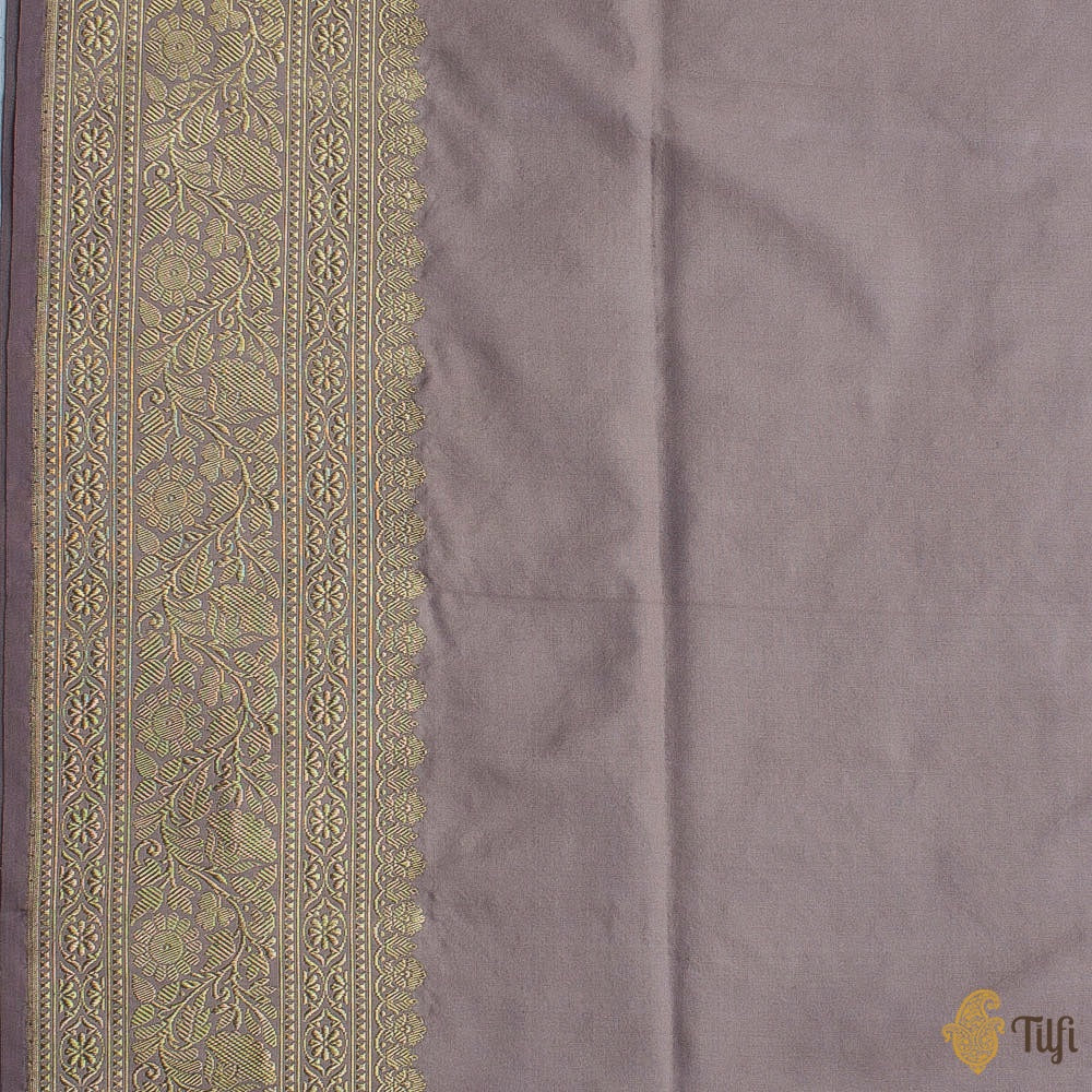 Light Mauve-Taupe Gray Pure Katan Silk Banarasi Handloom Saree