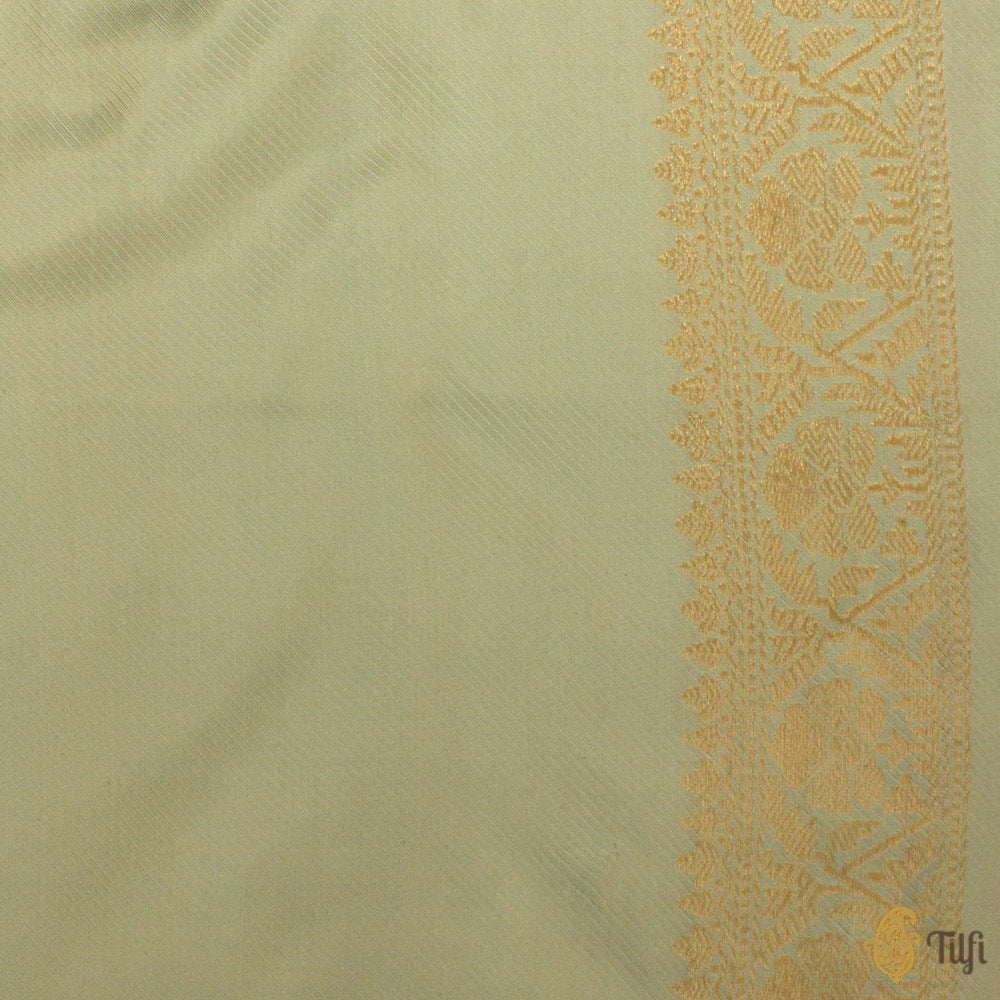 Off-White-Light Blue Pure Katan Silk Banarasi Handloom Saree