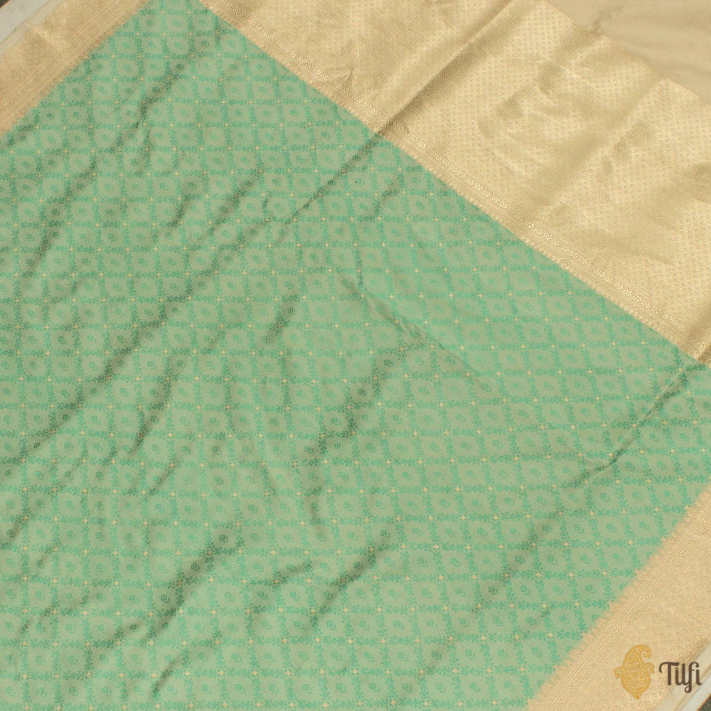 Off-White-Mint Green Pure Katan Silk Banarasi Handloom Saree