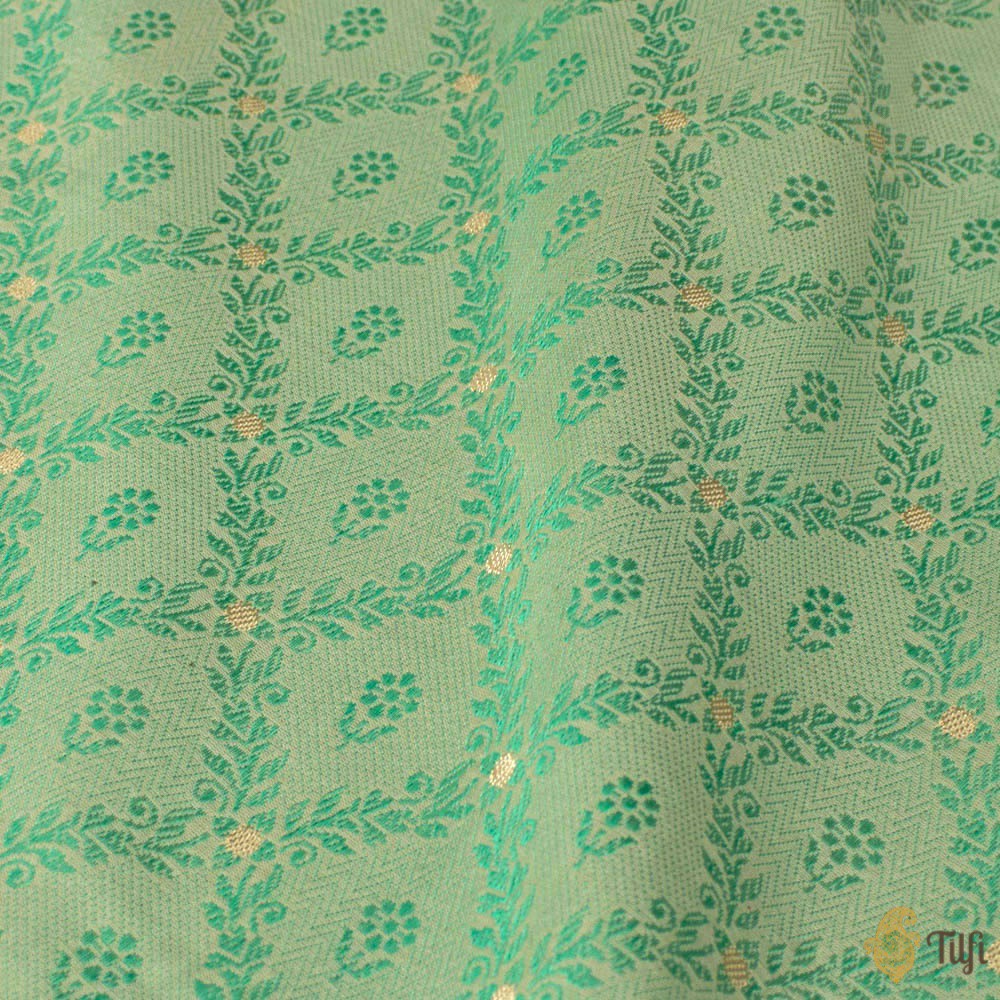 Off-White-Mint Green Pure Katan Silk Banarasi Handloom Saree