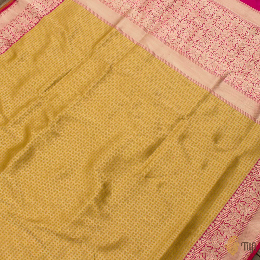 Mustard-Pink Pure Katan Silk Banarasi Handloom Saree