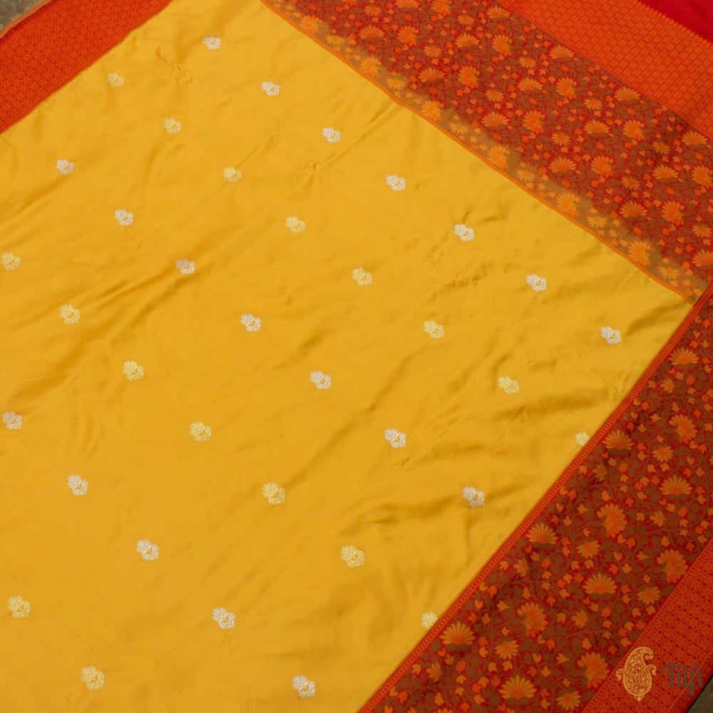 Yellow-Red Pure Katan Silk Banarasi Handloom Saree