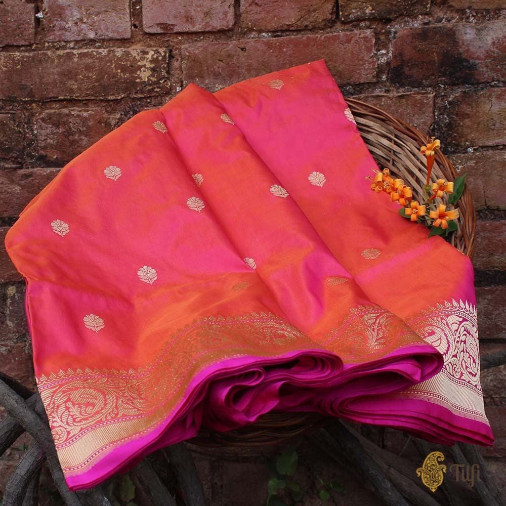 Orange-Pink Pure Katan Silk Banarasi Handloom Saree