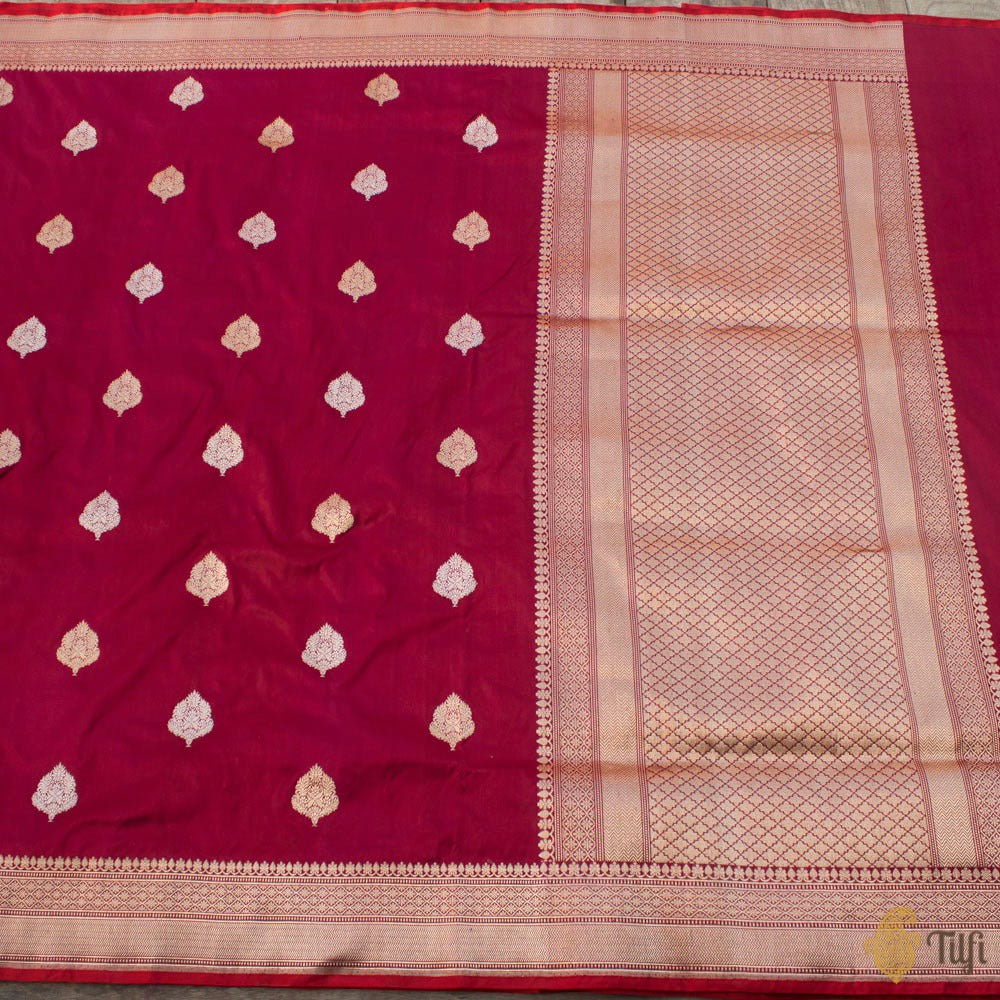 Burgundy Pure Katan Silk Handloom Banarasi Saree