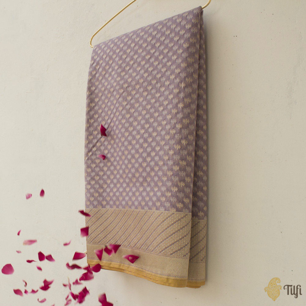 Lavender Pure Kora Silk by Cotton Banarasi Handloom Saree
