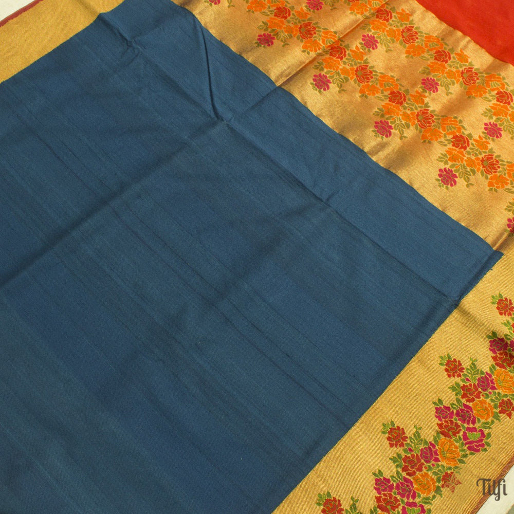 Blue Pure Kora by Tussar Silk Handloom Banarasi Saree