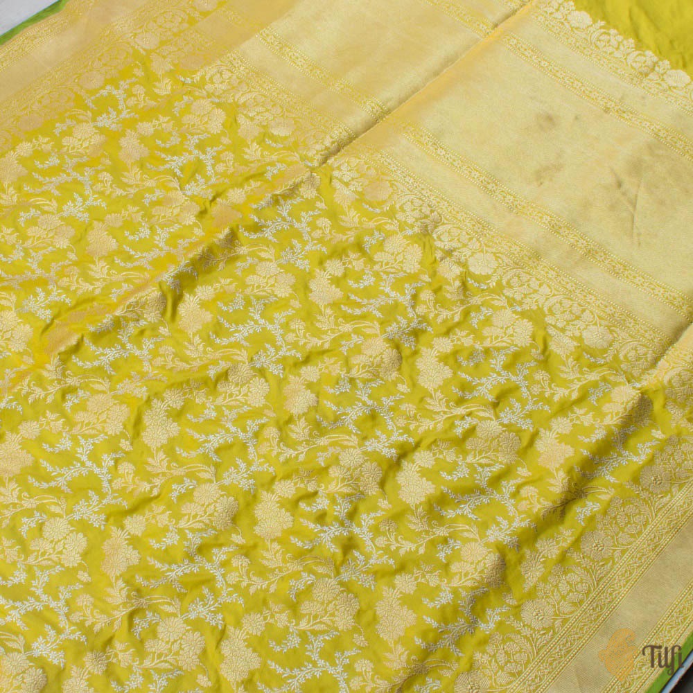 Lime Yellow Pure Katan Silk Banarasi Handloom Saree