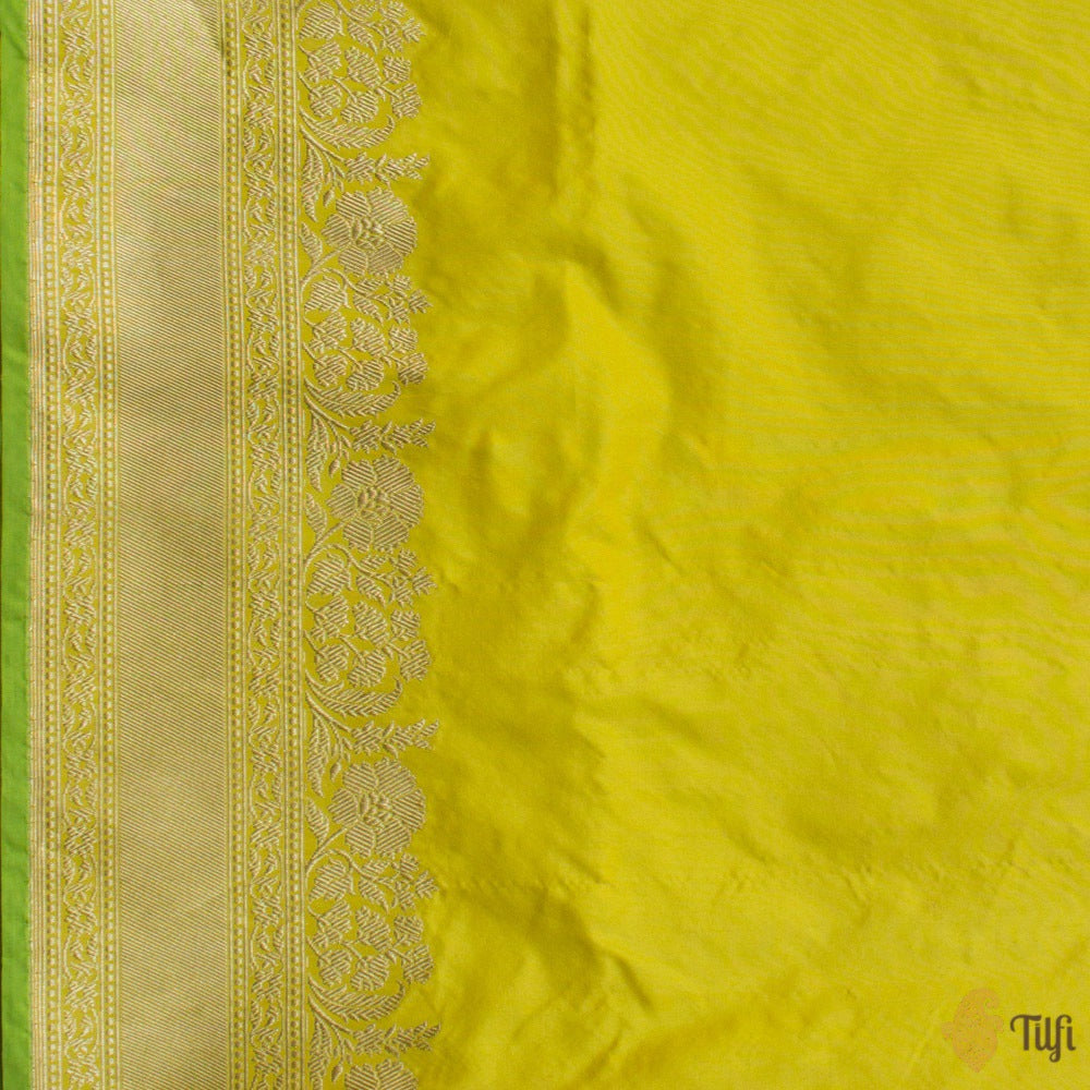 Lime Yellow Pure Katan Silk Banarasi Handloom Saree