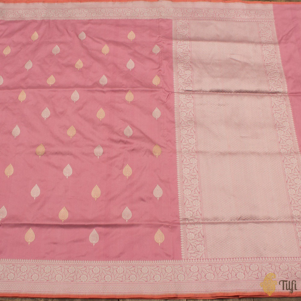 Gajri Pink Pure Katan Silk Handloom Banarasi Saree