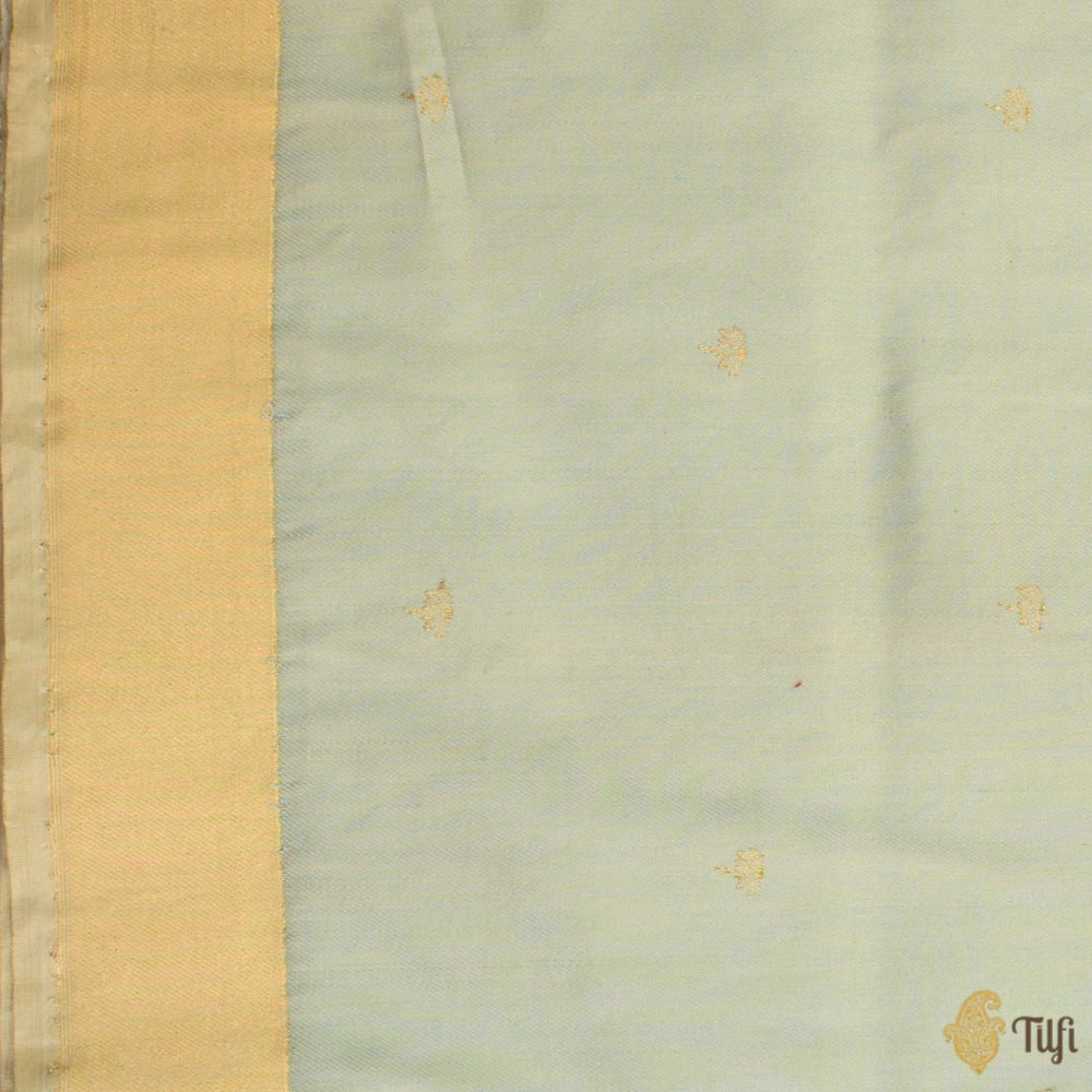 Light Denim Blue Pure Katan Silk &amp; Cotton Banarasi Handloom Saree