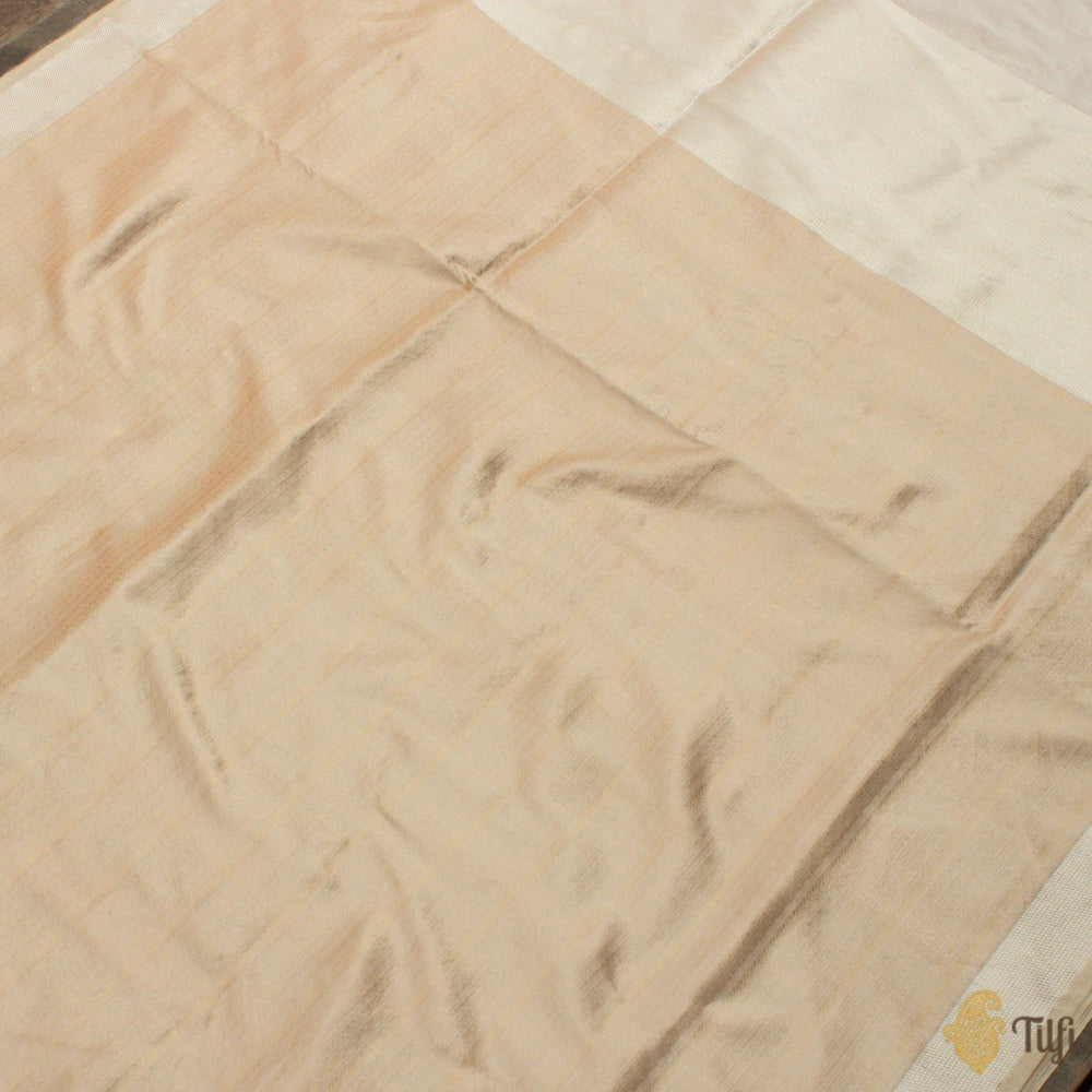 Beige-Gold Pure Katan Silk Tissue Banarasi Handloom Saree