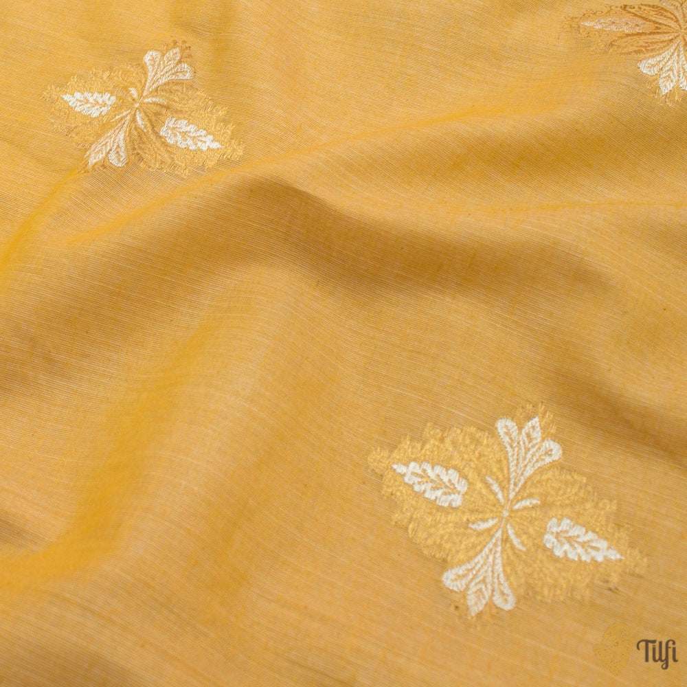 Light Chrome Yellow Pure Fine Tussar Silk by Cotton Handloom Banarasi Saree