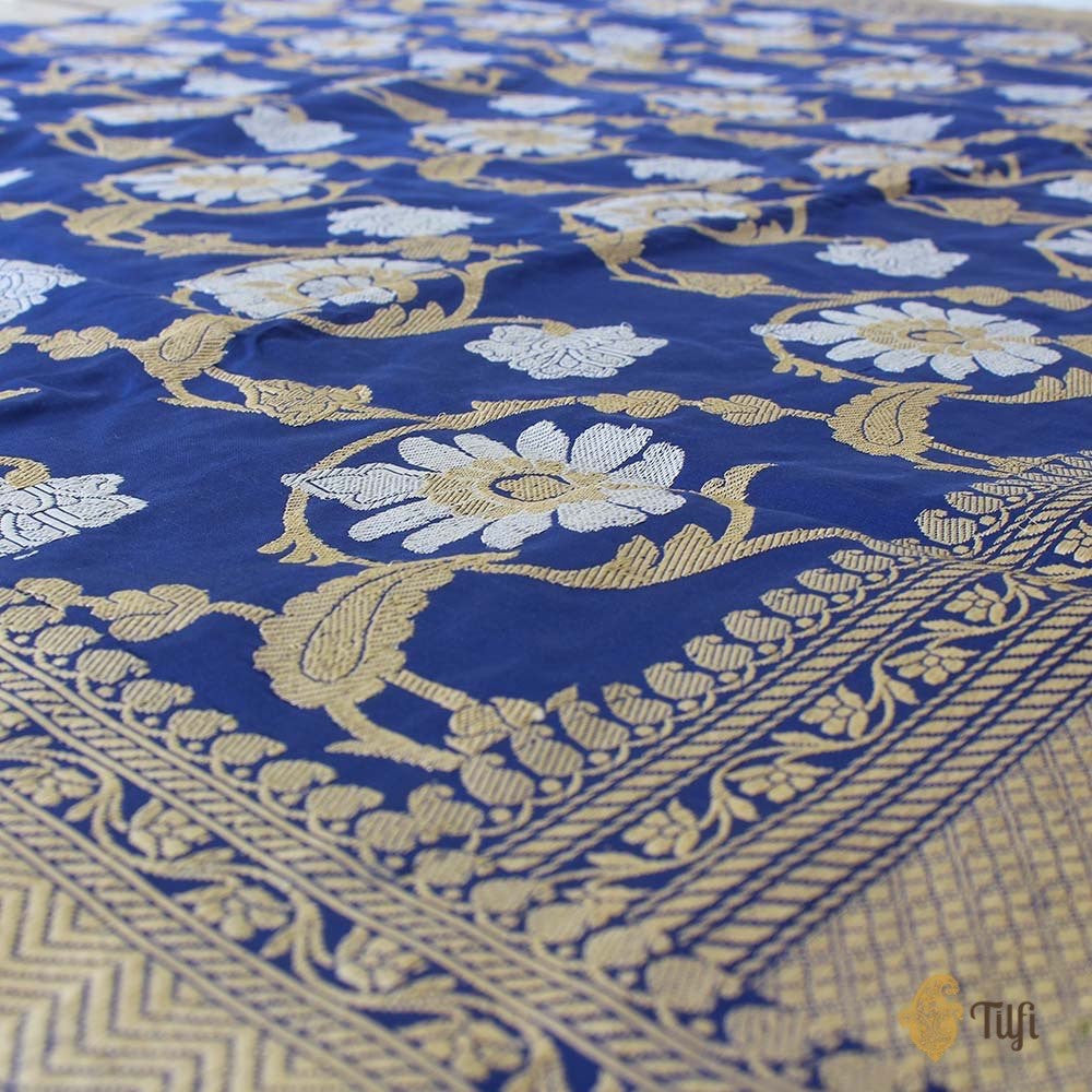 Navy Blue Pure Katan Silk Kadwa Banarasi Handloom Saree
