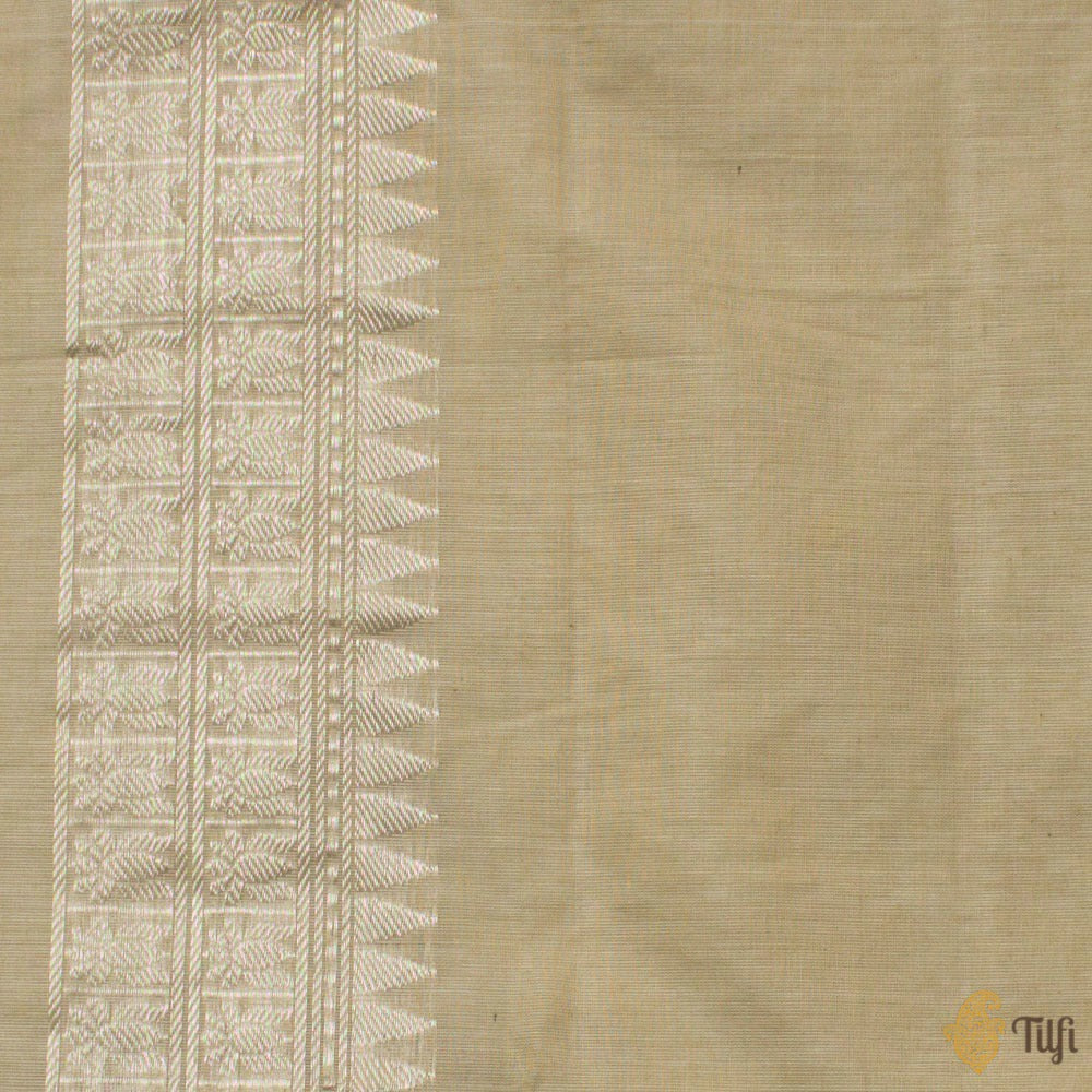 Beige Pure Fine Tussar Silk by Cotton Handloom Banarasi Saree