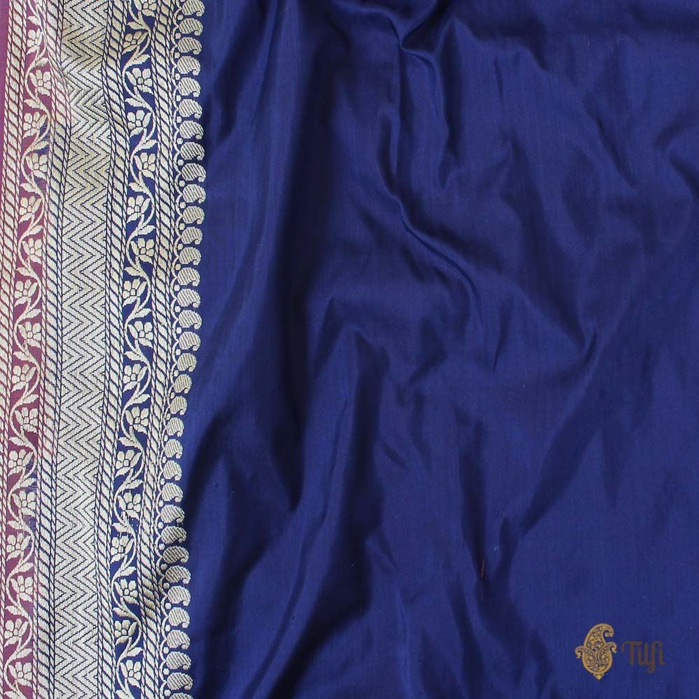 Navy Blue Pure Katan Silk Banarasi Handloom Shikaargah Saree