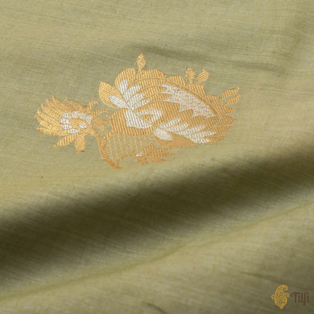 Light Pista Green Pure Fine Tussar Silk by Cotton Handloom Banarasi Saree