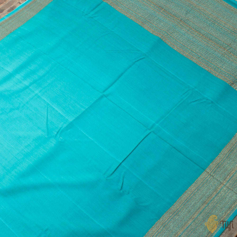 Turquoise Pure Tussar Georgette Silk Banarasi Handloom Saree