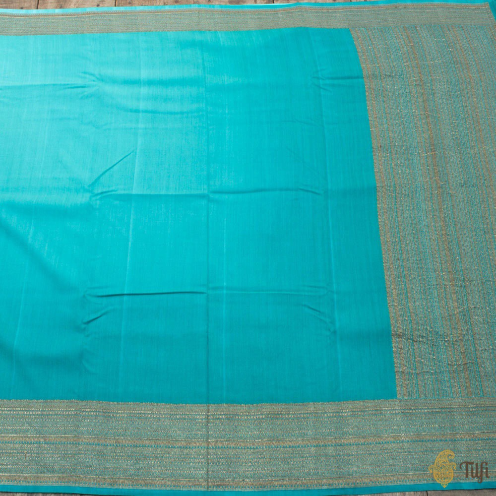 Turquoise Pure Tussar Georgette Silk Banarasi Handloom Saree