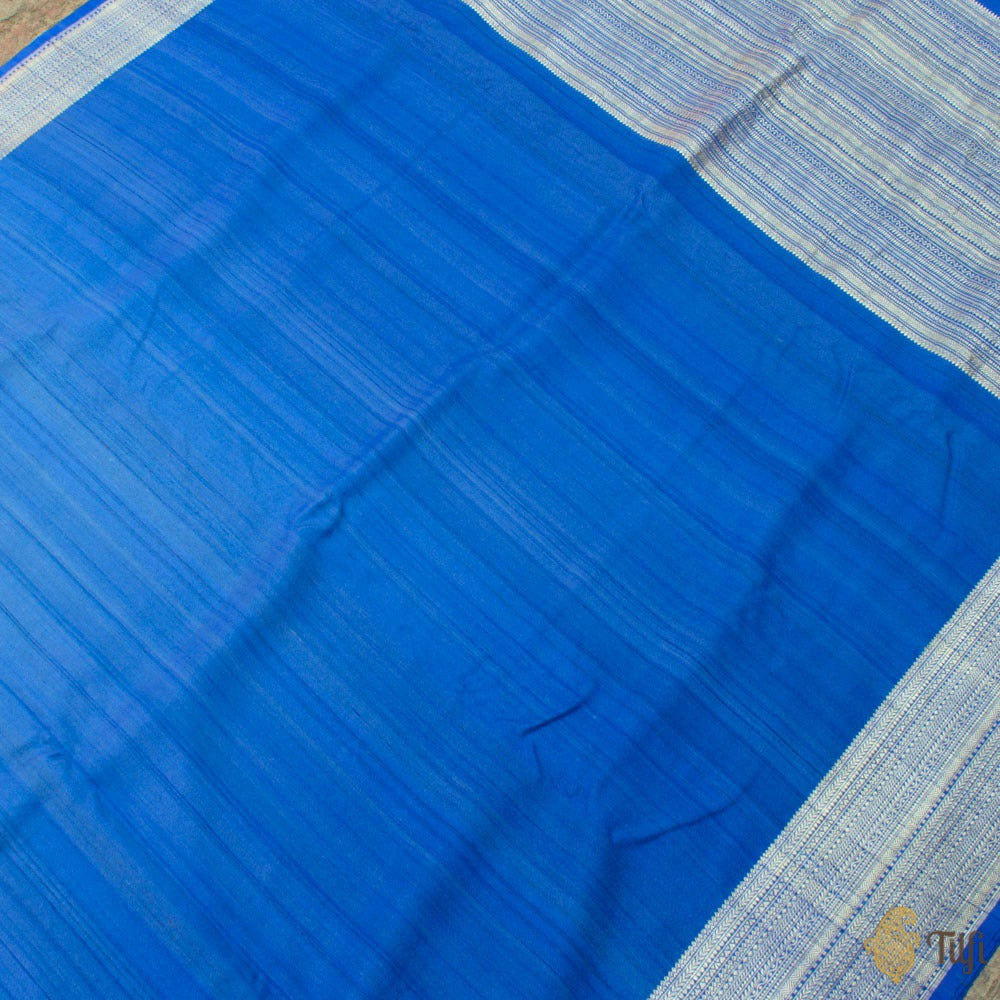 Dark Blue Pure Tussar Georgette Silk Banarasi Handloom Saree