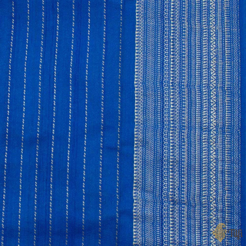 Dark Blue Pure Tussar Georgette Silk Banarasi Handloom Saree