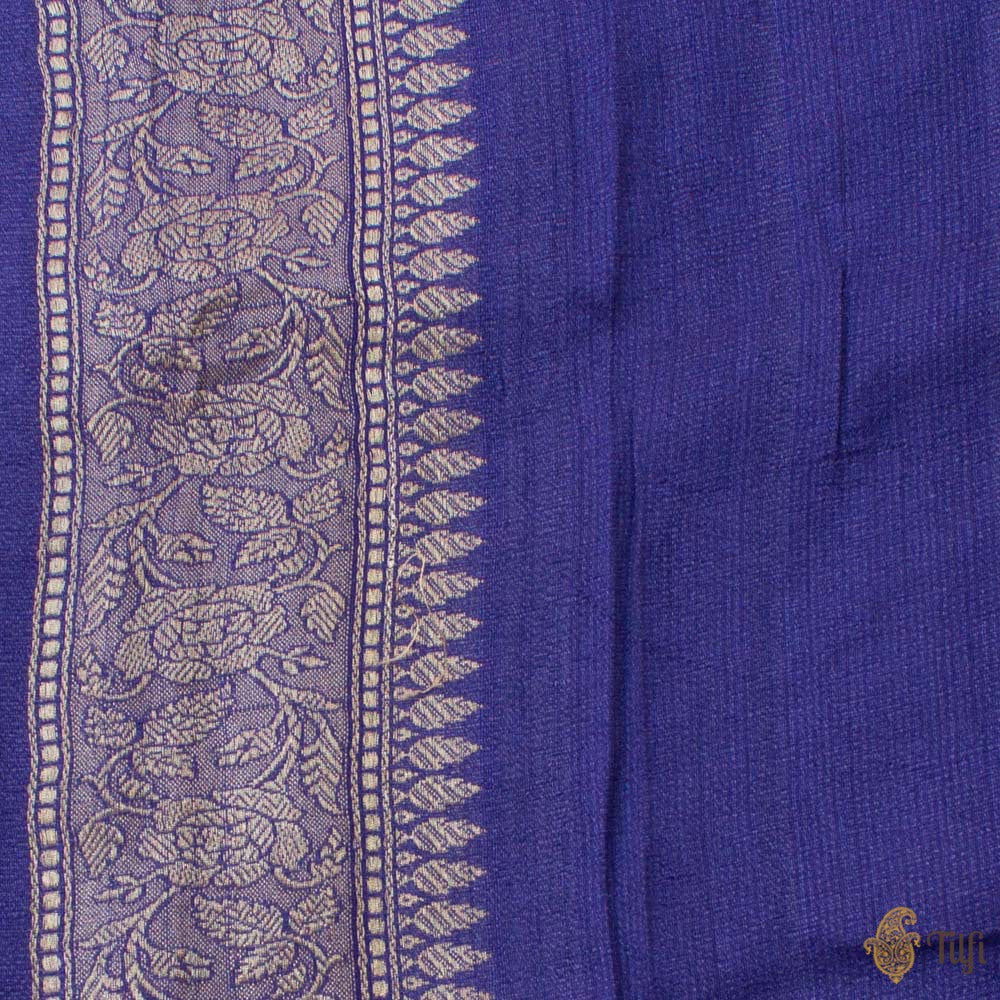 Blue Pure Tussar Georgette Silk Banarasi Handloom Saree