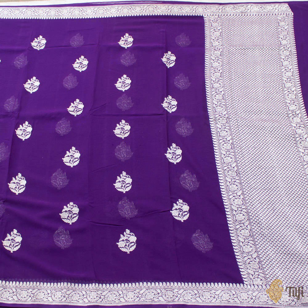 Purple Pure Georgette Banarasi Handloom Saree