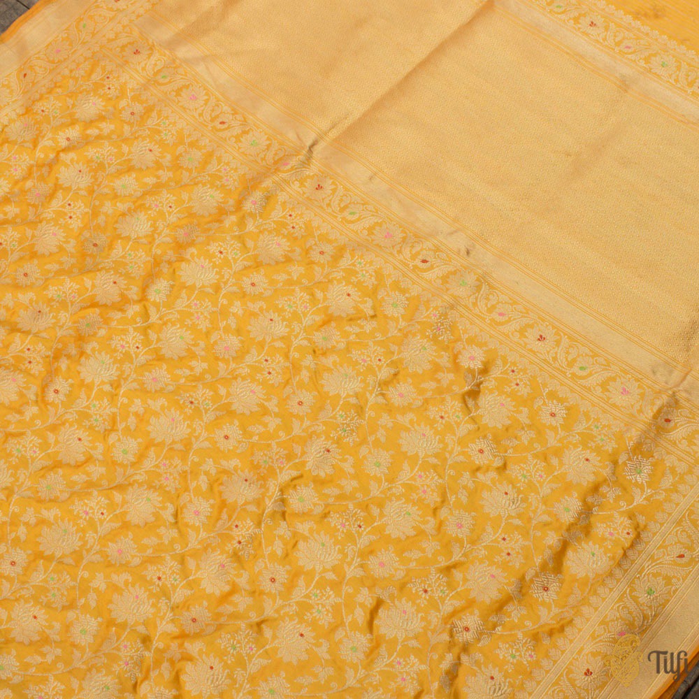 Orange-Yellow Pure Katan Silk Banarasi Handloom Saree