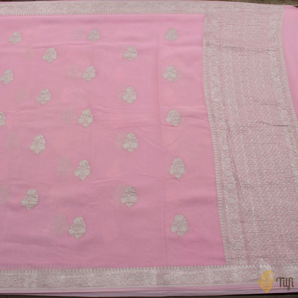 Pink Pure Georgette Banarasi Handloom Saree
