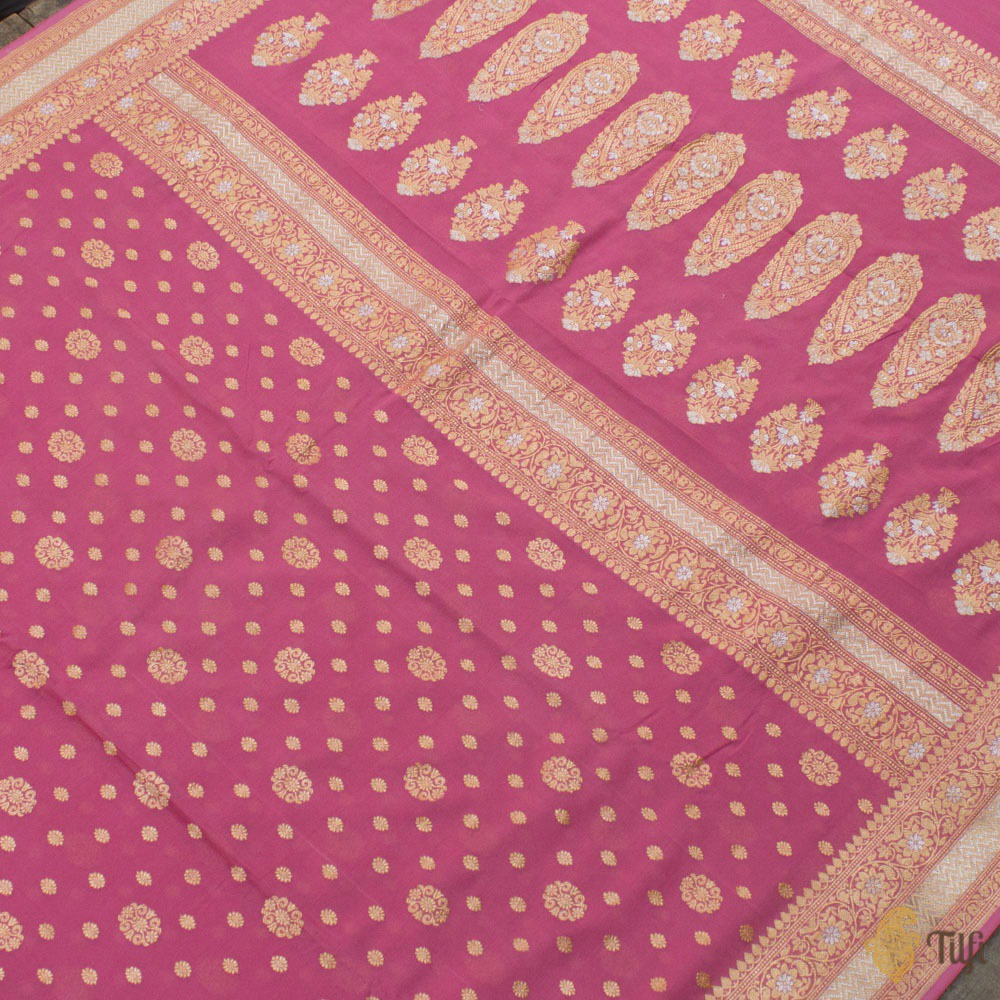 Rani Pink Pure Georgette Banarasi Handloom Saree