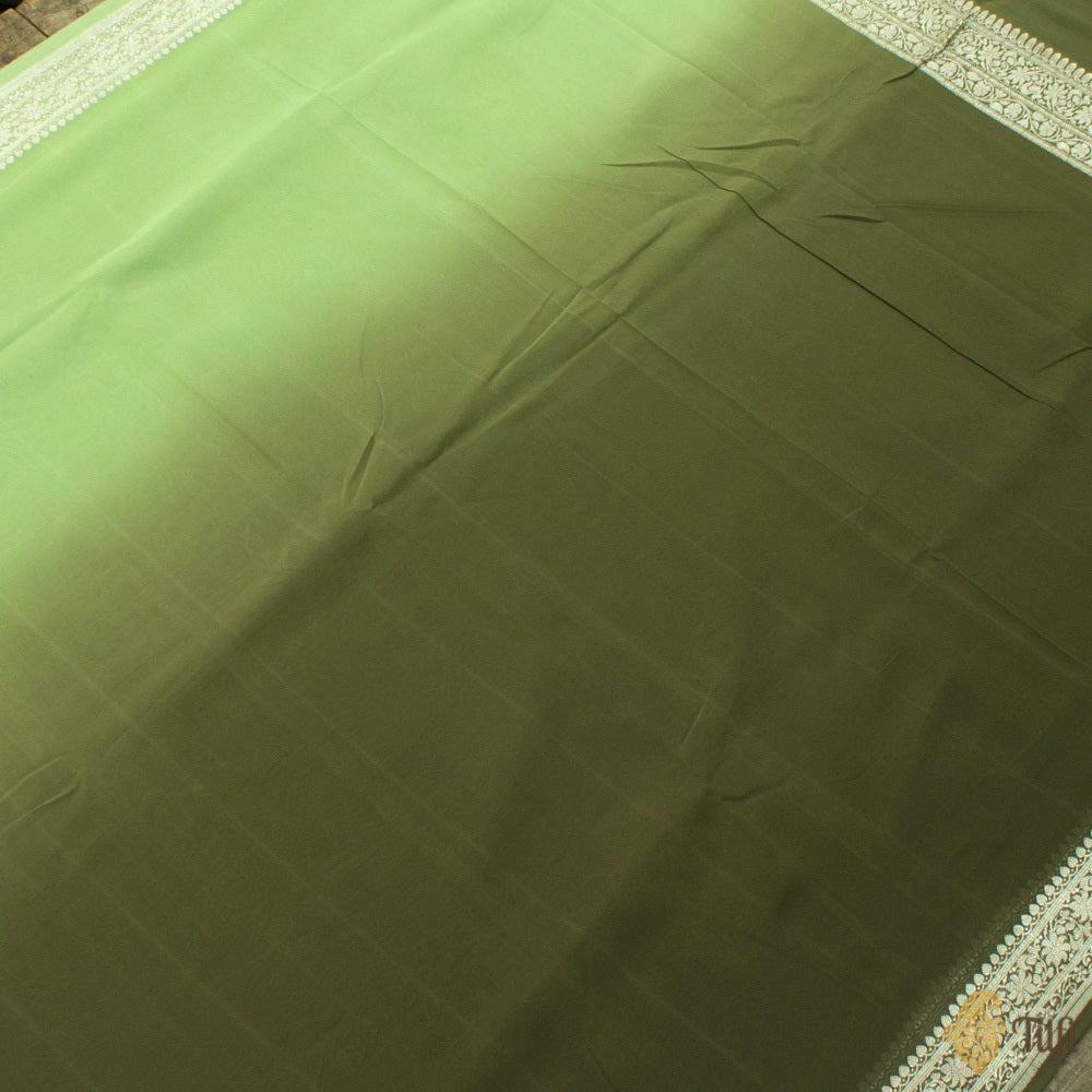 Green Ombré Pure Georgette Banarasi Handloom Saree