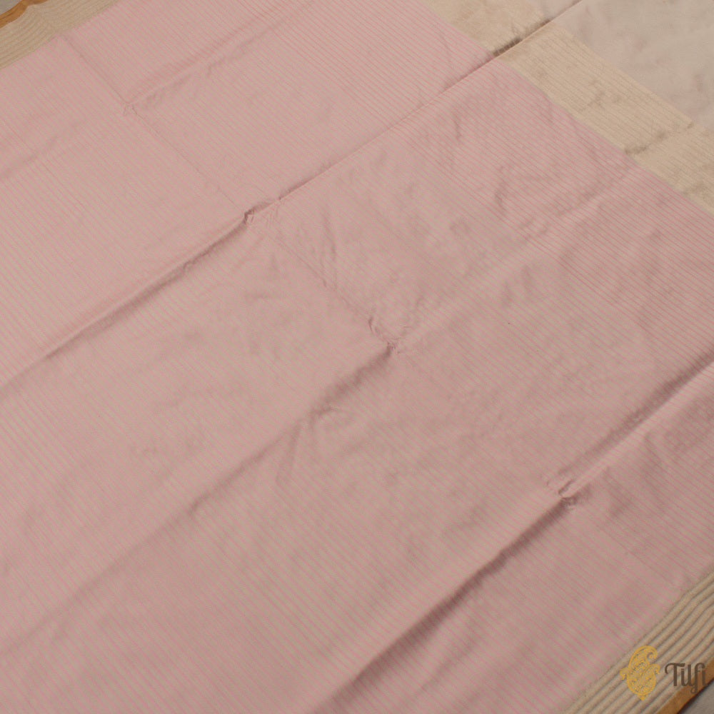 Off-White-Pink Pure Katan Silk Banarasi Handloom Saree