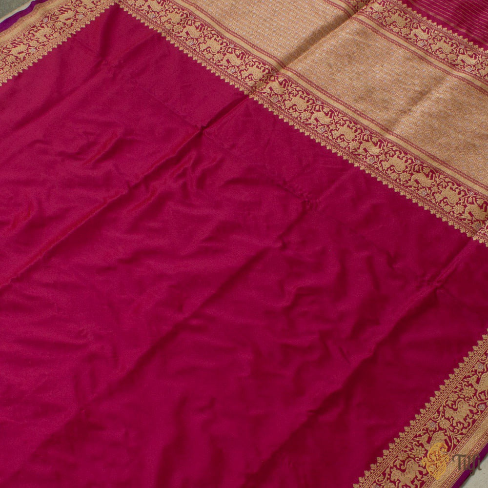 Red-Magenta Pure Katan Silk Banarasi Handloom Saree